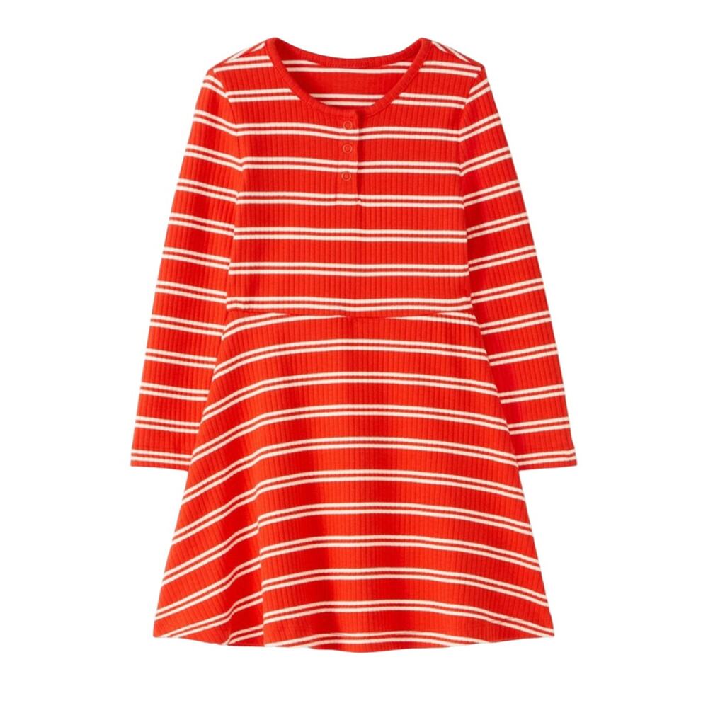 Hanna Andersson NWT Red / White Stripes Long Sleeve Fit & Flare Dress. Size 6-7.